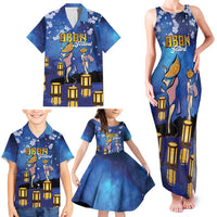 Japan Obon Festival Family Matching Tank Maxi Dress and Hawaiian Shirt Sakura Lanterns With Bon Dance - Polynesian Pride