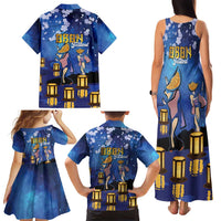 Japan Obon Festival Family Matching Tank Maxi Dress and Hawaiian Shirt Sakura Lanterns With Bon Dance - Polynesian Pride