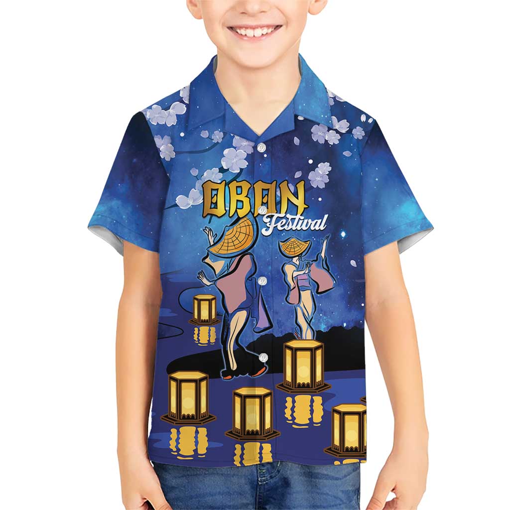 Japan Obon Festival Kid Hawaiian Shirt Sakura Lanterns With Bon Dance LT14 Kid Blue - Polynesian Pride