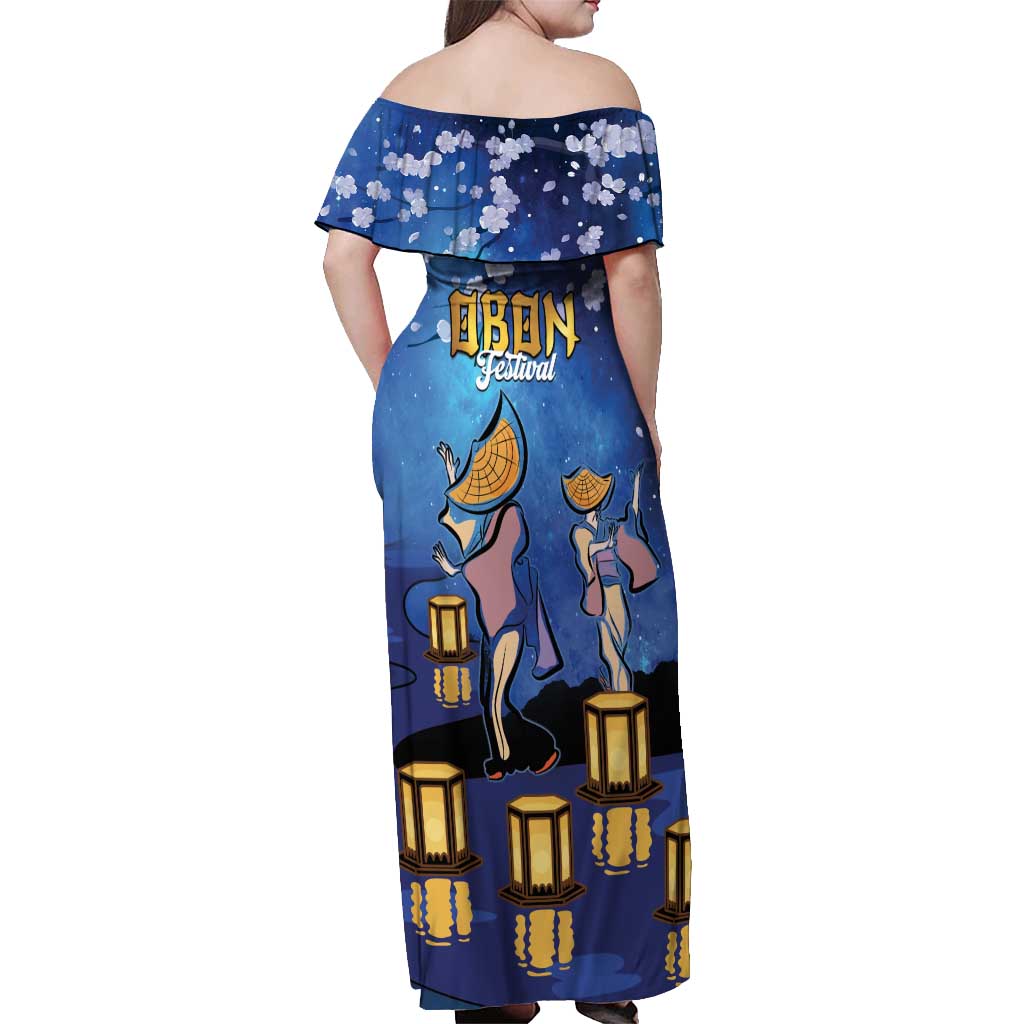 Japan Obon Festival Off Shoulder Maxi Dress Sakura Lanterns With Bon Dance LT14 - Polynesian Pride