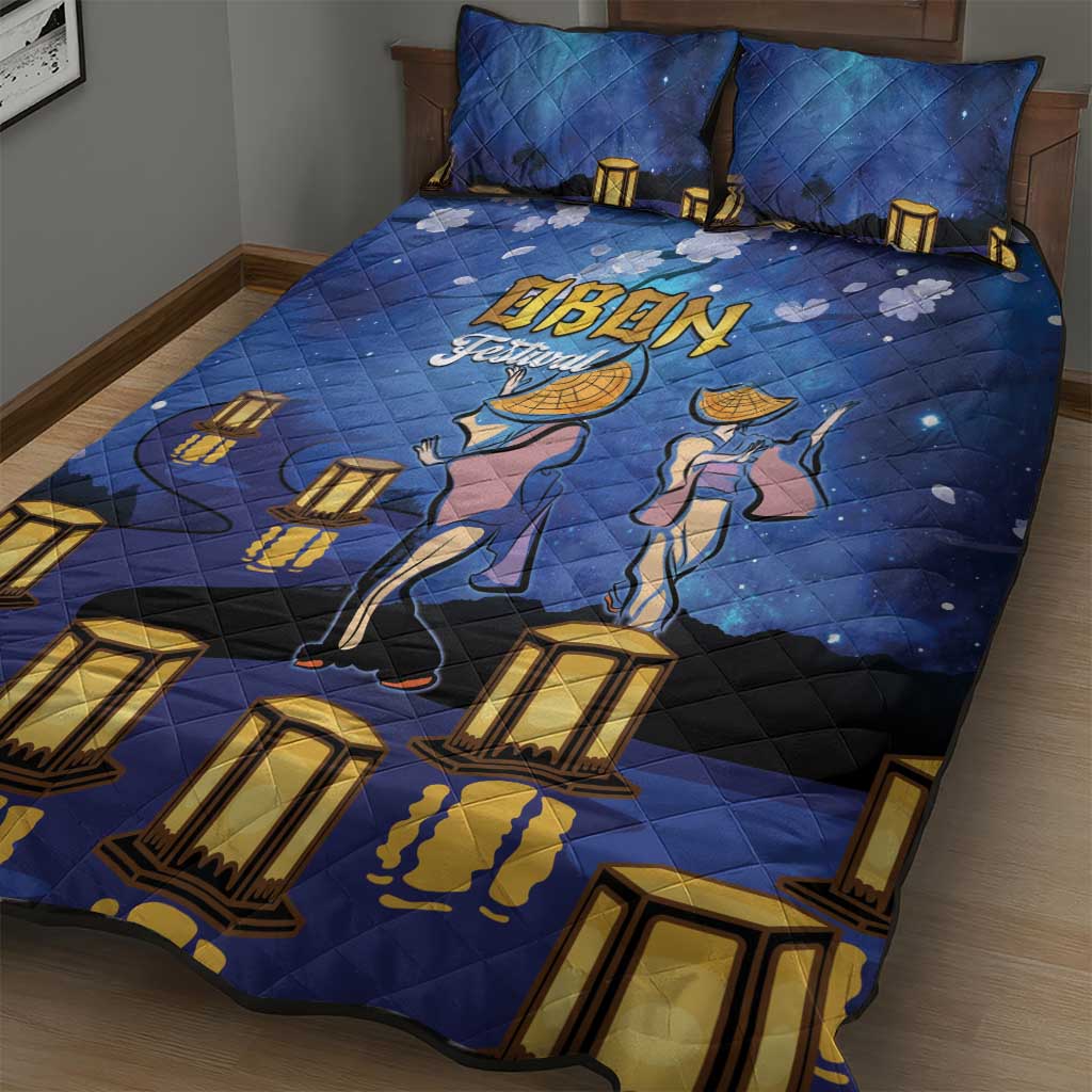 Japan Obon Festival Quilt Bed Set Sakura Lanterns With Bon Dance - Polynesian Pride