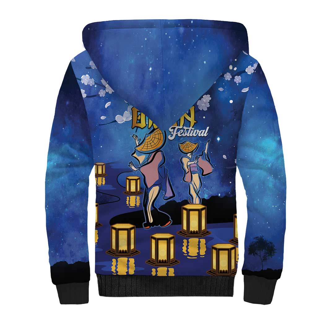 Japan Obon Festival Sherpa Hoodie Sakura Lanterns With Bon Dance - Polynesian Pride
