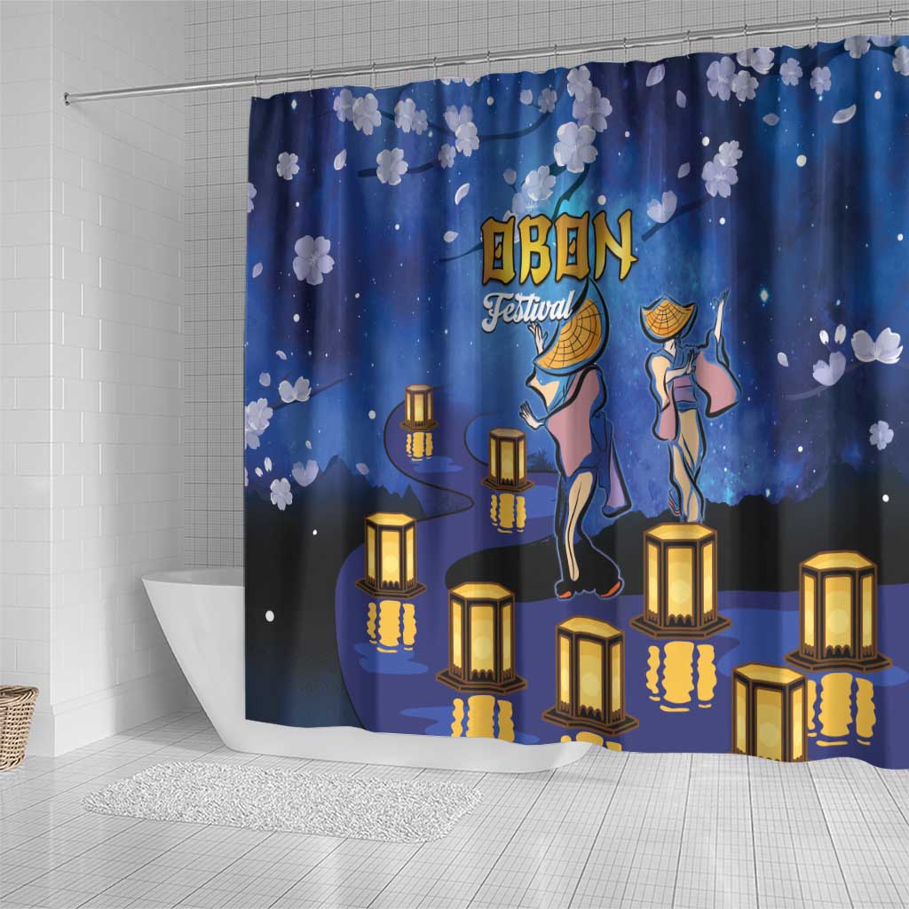 Japan Obon Festival Shower Curtain Sakura Lanterns With Bon Dance - Polynesian Pride