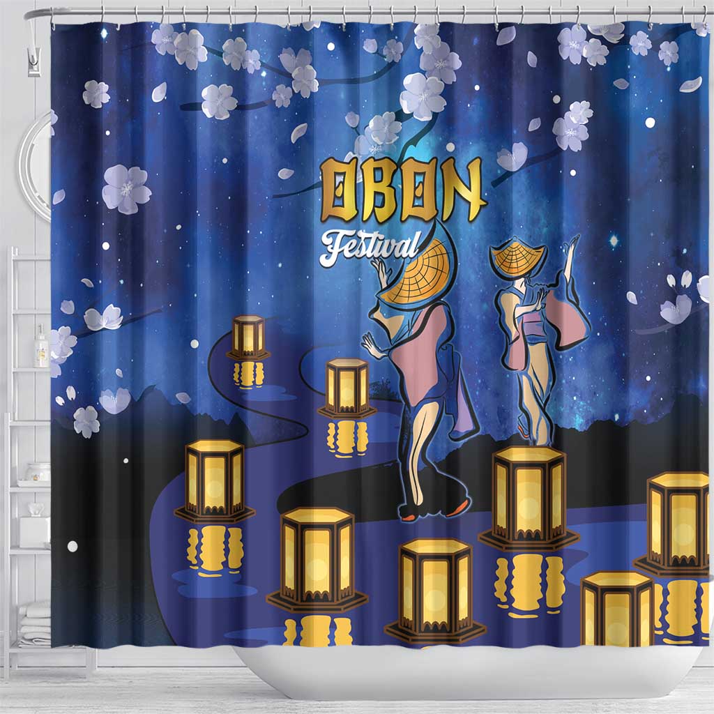 Japan Obon Festival Shower Curtain Sakura Lanterns With Bon Dance - Polynesian Pride