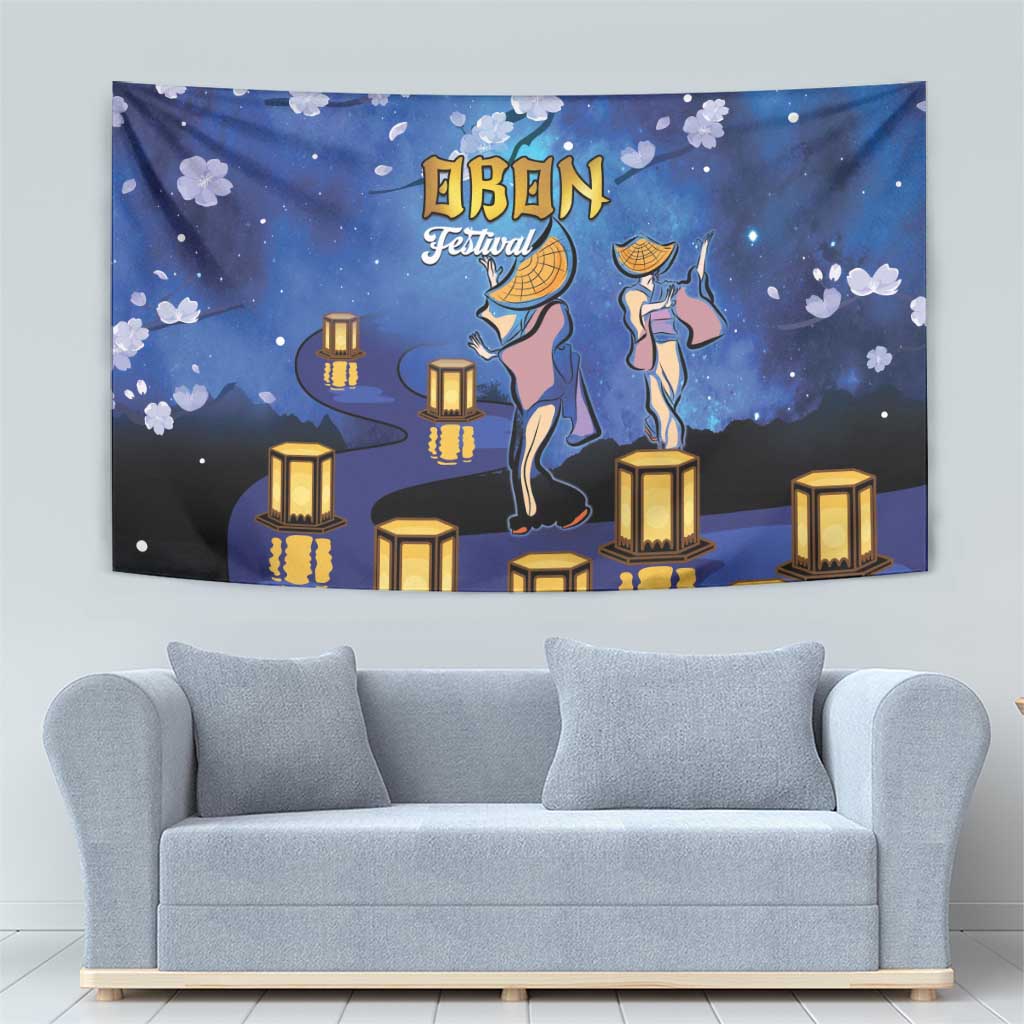 Japan Obon Festival Tapestry Sakura Lanterns With Bon Dance - Polynesian Pride
