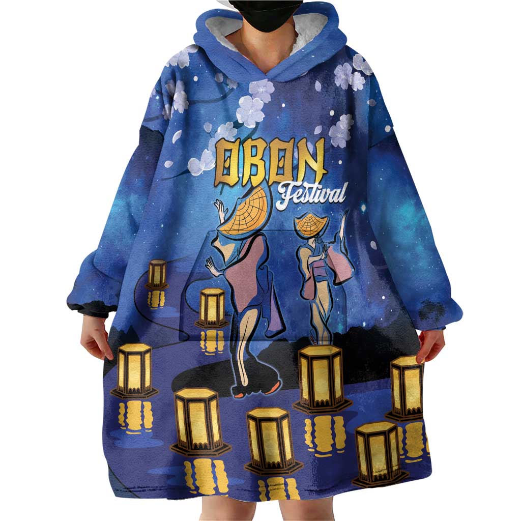 Japan Obon Festival Wearable Blanket Hoodie Sakura Lanterns With Bon Dance - Polynesian Pride