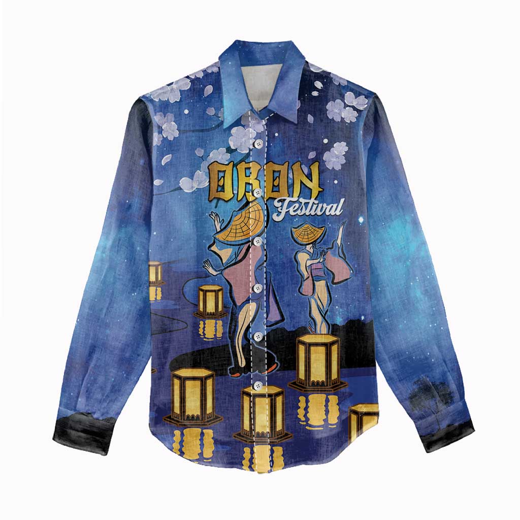 Japan Obon Festival Women Casual Shirt Sakura Lanterns With Bon Dance - Polynesian Pride