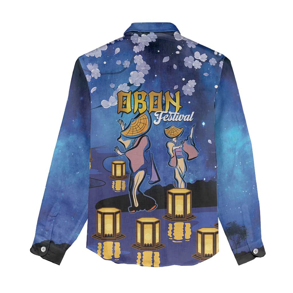 Japan Obon Festival Women Casual Shirt Sakura Lanterns With Bon Dance - Polynesian Pride