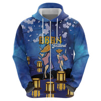 Japan Obon Festival Zip Hoodie Sakura Lanterns With Bon Dance - Polynesian Pride