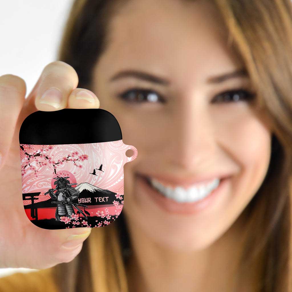 Personalised Japan Samurai Warrior AirPods Case Japanese Cherry Blossom Polynesian Pattern - Polynesian Pride