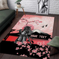 Personalised Japan Samurai Warrior Area Rug Japanese Cherry Blossom Polynesian Pattern - Polynesian Pride