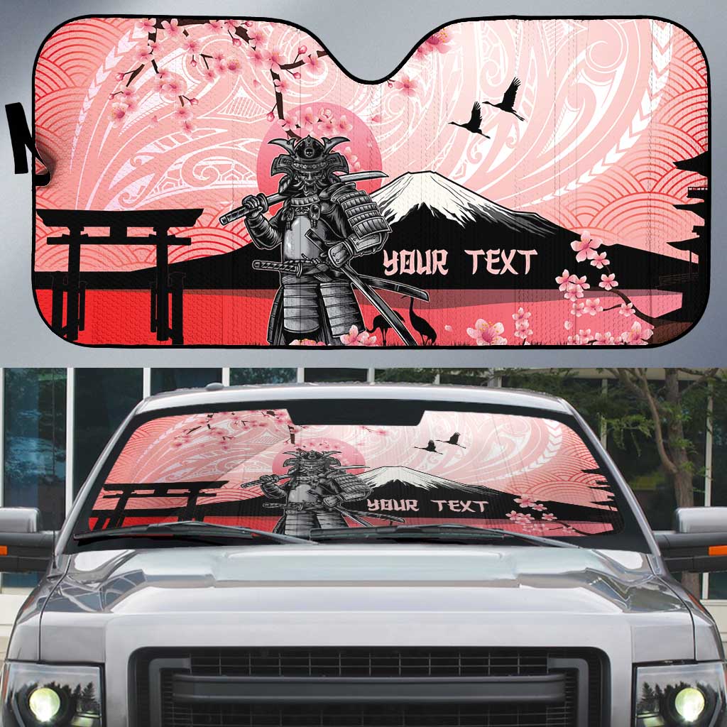 Personalised Japan Samurai Warrior Auto Sun Shade Japanese Cherry Blossom Polynesian Pattern - Polynesian Pride