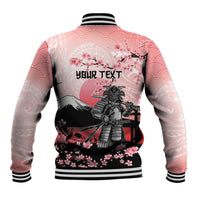 Personalised Japan Samurai Warrior Baseball Jacket Japanese Cherry Blossom Polynesian Pattern - Polynesian Pride