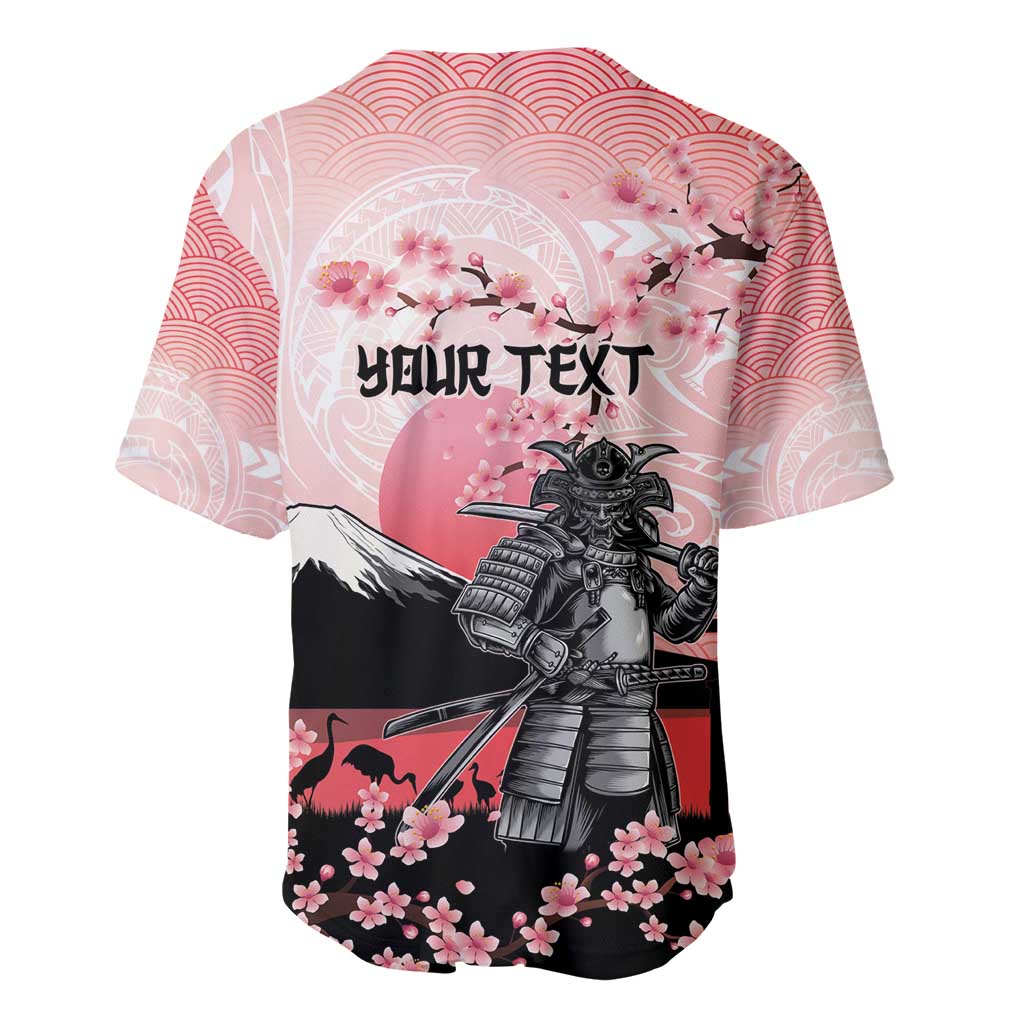 Personalised Japan Samurai Warrior Baseball Jersey Japanese Cherry Blossom Polynesian Pattern - Polynesian Pride