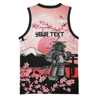 Personalised Japan Samurai Warrior Basketball Jersey Japanese Cherry Blossom Polynesian Pattern - Polynesian Pride