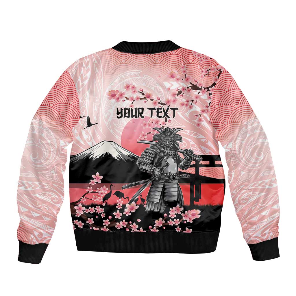 Personalised Japan Samurai Warrior Bomber Jacket Japanese Cherry Blossom Polynesian Pattern - Polynesian Pride