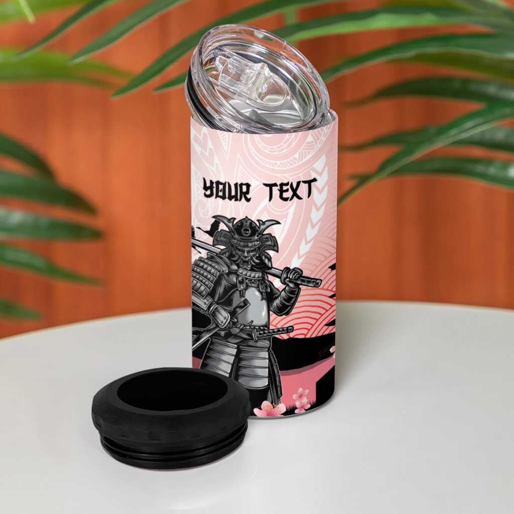 Personalised Japan Samurai Warrior 4 in 1 Can Cooler Tumbler Japanese Cherry Blossom Polynesian Pattern - Polynesian Pride