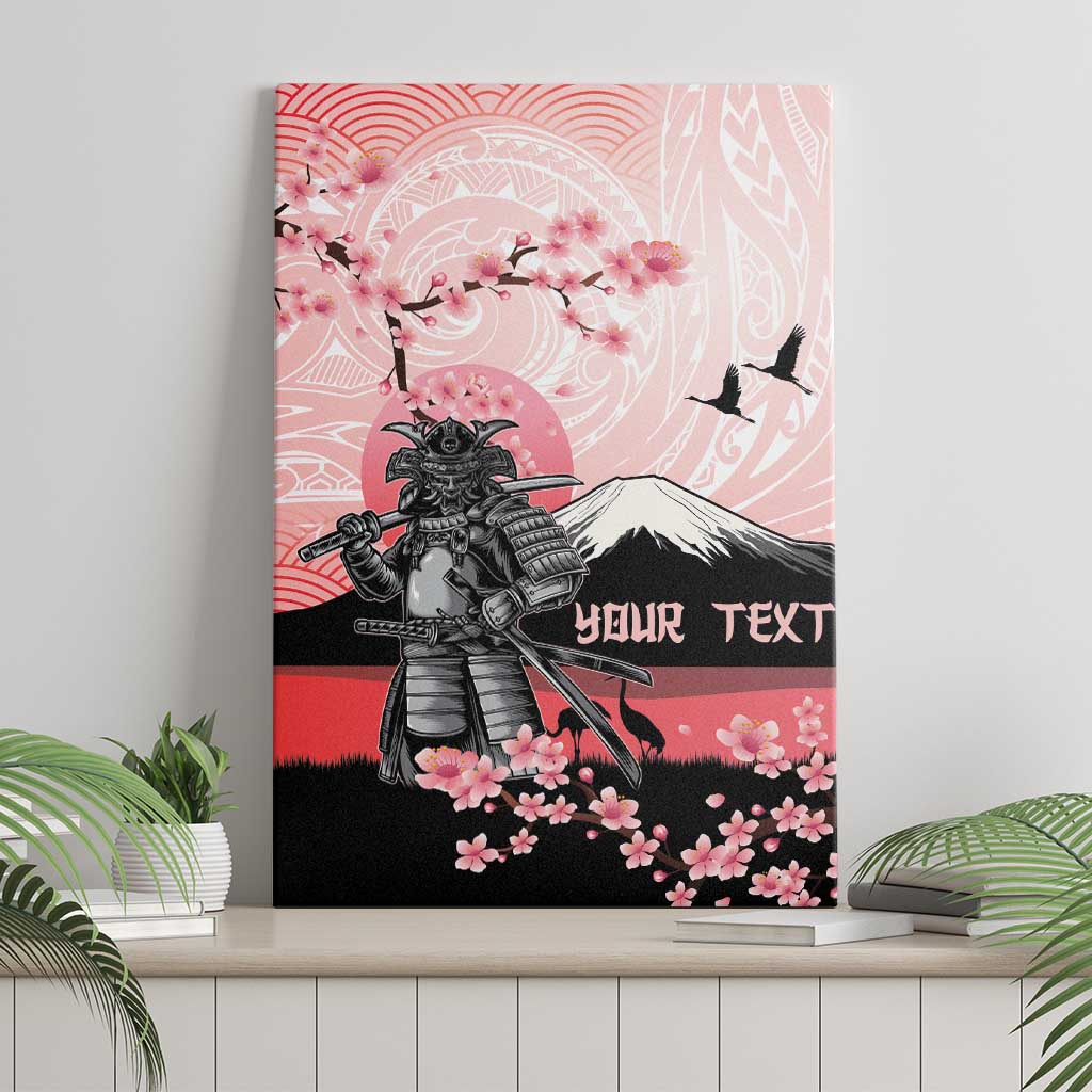 Personalised Japan Samurai Warrior Canvas Wall Art Japanese Cherry Blossom Polynesian Pattern - Polynesian Pride