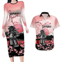 Personalised Japan Samurai Warrior Couples Matching Long Sleeve Bodycon Dress and Hawaiian Shirt Japanese Cherry Blossom Polynesian Pattern - Polynesian Pride