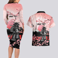 Personalised Japan Samurai Warrior Couples Matching Long Sleeve Bodycon Dress and Hawaiian Shirt Japanese Cherry Blossom Polynesian Pattern - Polynesian Pride