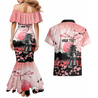 Personalised Japan Samurai Warrior Couples Matching Mermaid Dress and Hawaiian Shirt Japanese Cherry Blossom Polynesian Pattern LT14 - Polynesian Pride