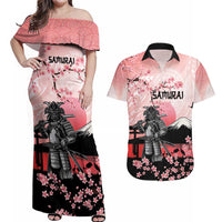 Personalised Japan Samurai Warrior Couples Matching Off Shoulder Maxi Dress and Hawaiian Shirt Japanese Cherry Blossom Polynesian Pattern LT14 Pink - Polynesian Pride