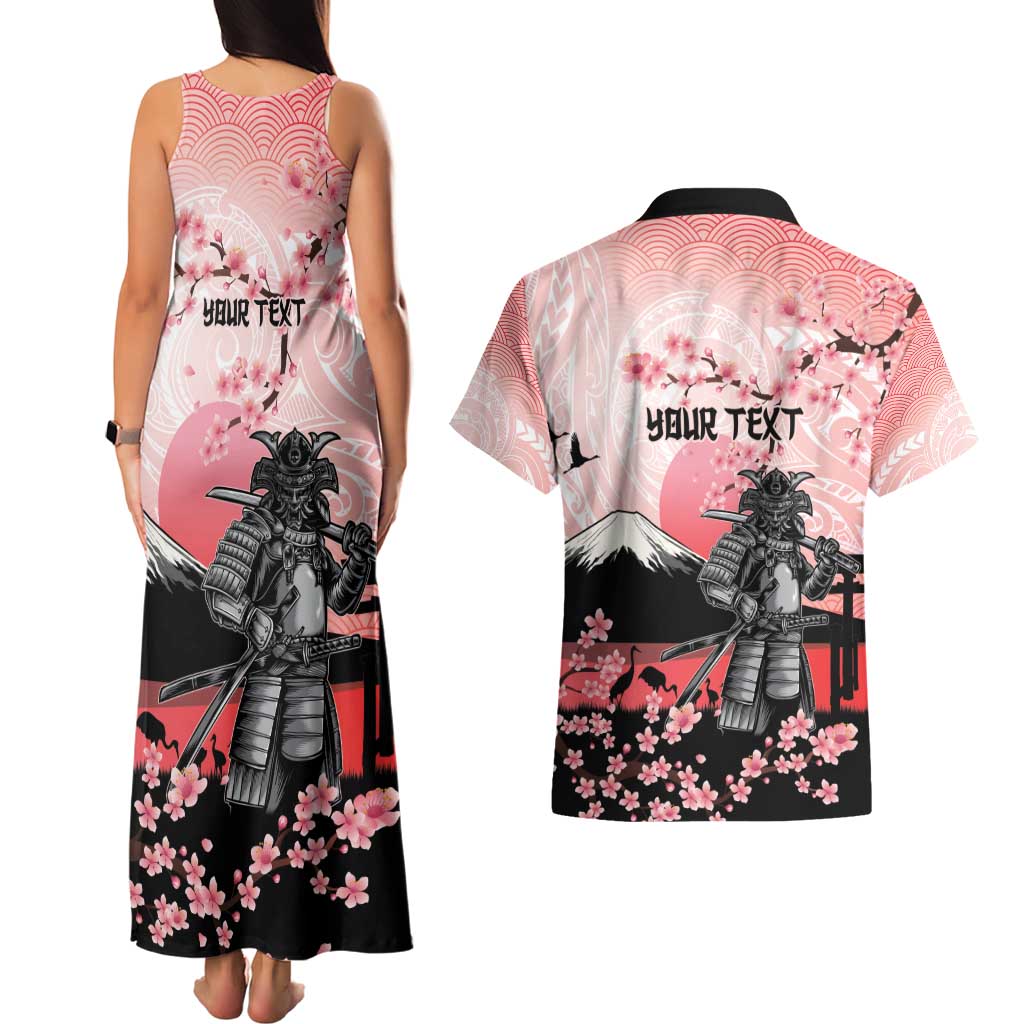 Personalised Japan Samurai Warrior Couples Matching Tank Maxi Dress and Hawaiian Shirt Japanese Cherry Blossom Polynesian Pattern LT14 - Polynesian Pride