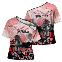 Personalised Japan Samurai Warrior Cross Shoulder Shirt Japanese Cherry Blossom Polynesian Pattern - Polynesian Pride