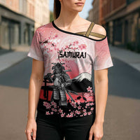 Personalised Japan Samurai Warrior Cross Shoulder Shirt Japanese Cherry Blossom Polynesian Pattern - Polynesian Pride