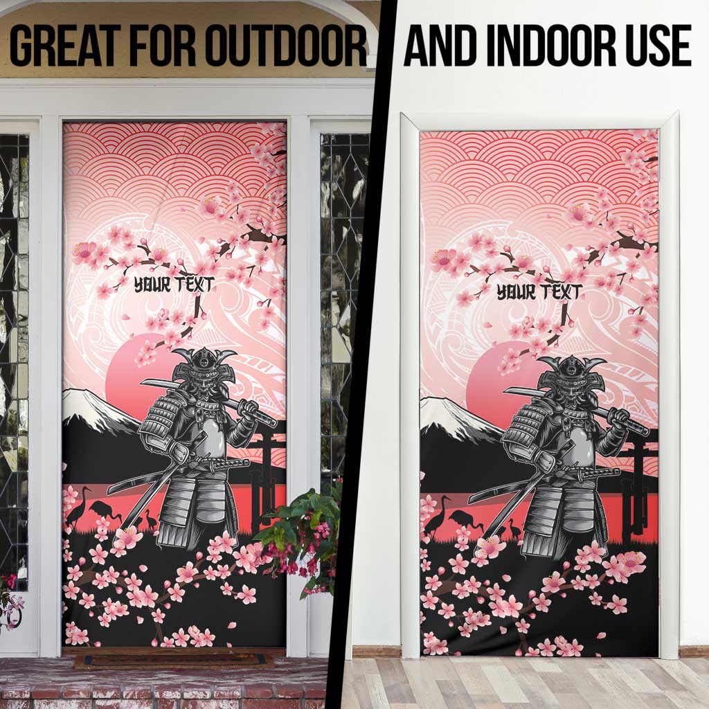 Personalised Japan Samurai Warrior Door Cover Japanese Cherry Blossom Polynesian Pattern - Polynesian Pride