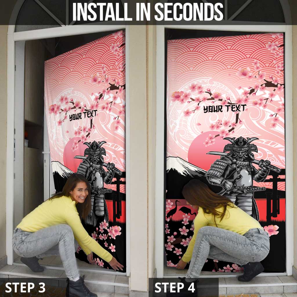 Personalised Japan Samurai Warrior Door Cover Japanese Cherry Blossom Polynesian Pattern - Polynesian Pride