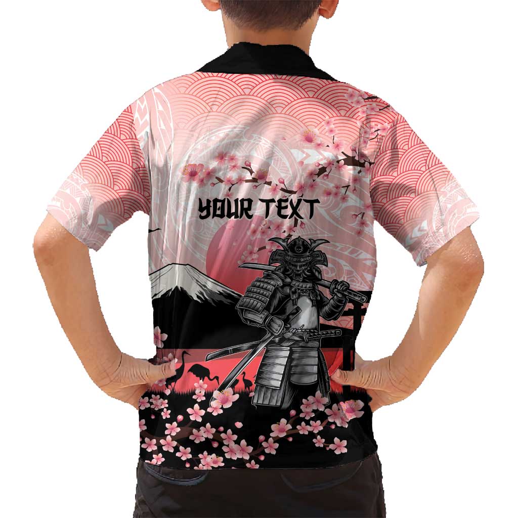 Personalised Japan Samurai Warrior Family Matching Long Sleeve Bodycon Dress and Hawaiian Shirt Japanese Cherry Blossom Polynesian Pattern - Polynesian Pride