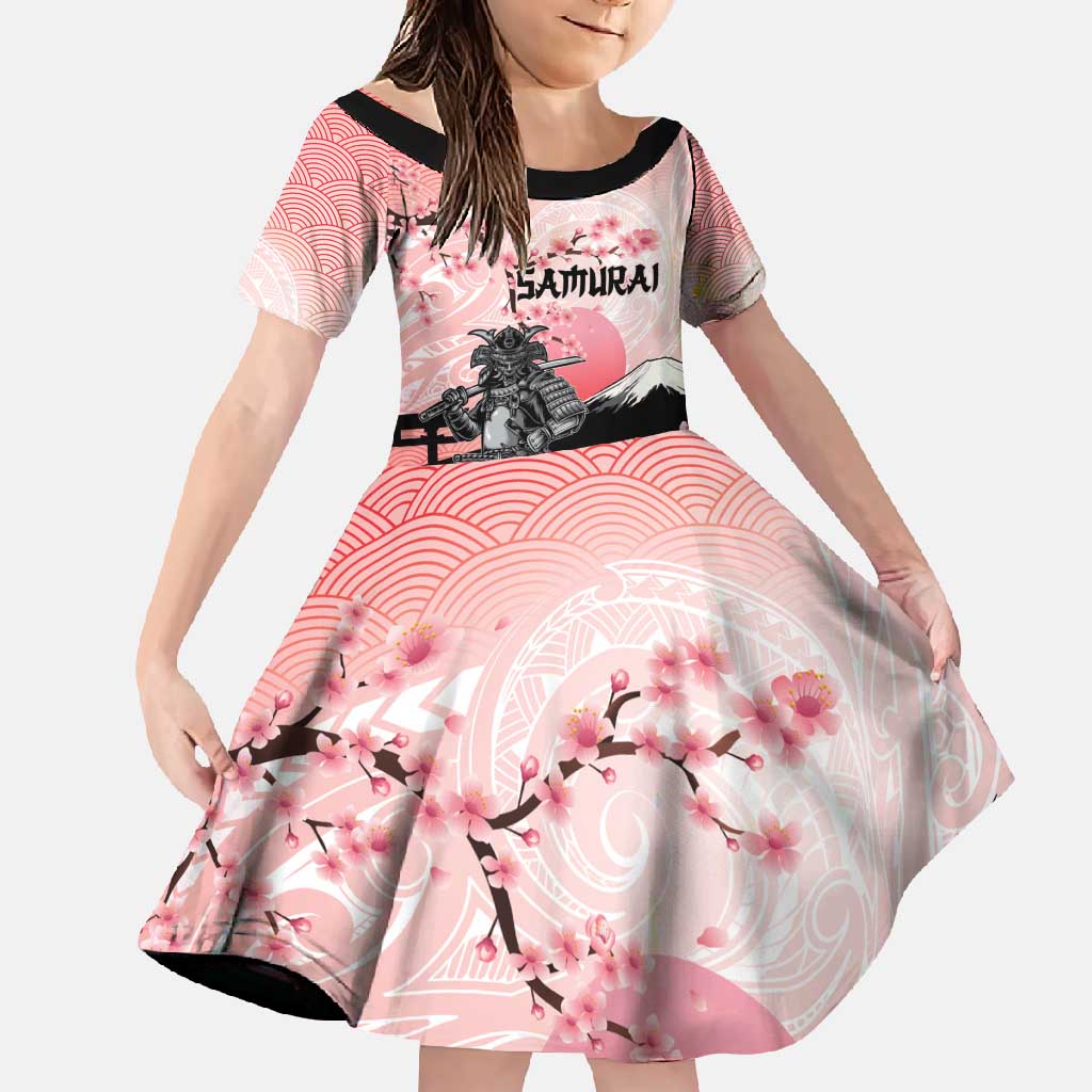 Personalised Japan Samurai Warrior Family Matching Long Sleeve Bodycon Dress and Hawaiian Shirt Japanese Cherry Blossom Polynesian Pattern - Polynesian Pride