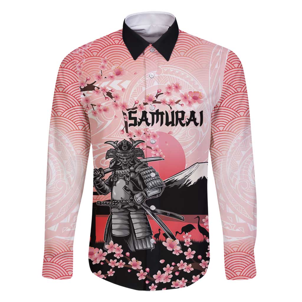 Personalised Japan Samurai Warrior Family Matching Long Sleeve Bodycon Dress and Hawaiian Shirt Japanese Cherry Blossom Polynesian Pattern - Polynesian Pride