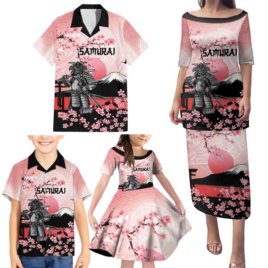 Personalised Japan Samurai Warrior Family Matching Puletasi and Hawaiian Shirt Japanese Cherry Blossom Polynesian Pattern - Polynesian Pride