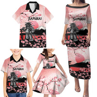 Personalised Japan Samurai Warrior Family Matching Puletasi and Hawaiian Shirt Japanese Cherry Blossom Polynesian Pattern - Polynesian Pride