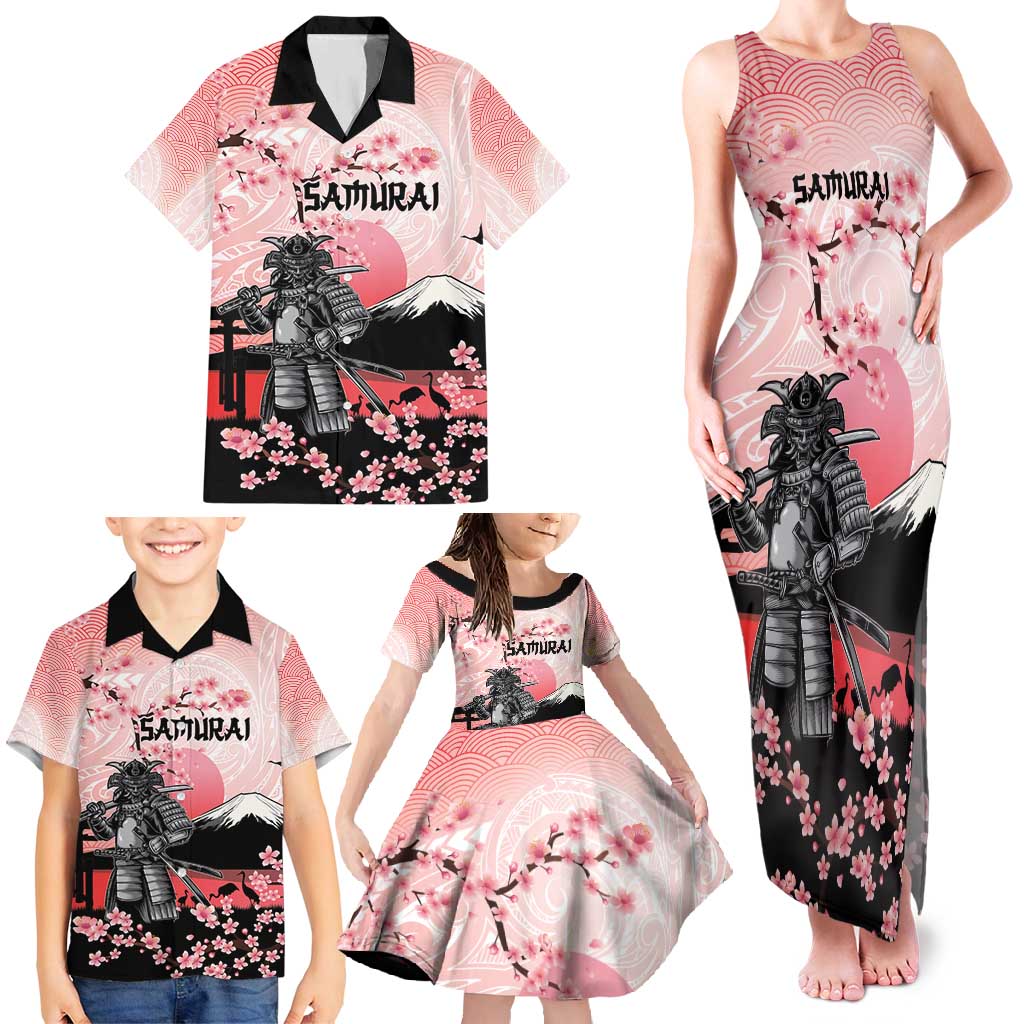 Personalised Japan Samurai Warrior Family Matching Tank Maxi Dress and Hawaiian Shirt Japanese Cherry Blossom Polynesian Pattern - Polynesian Pride