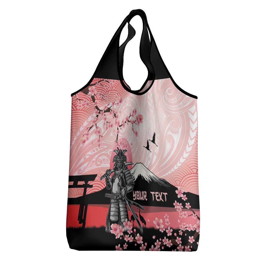 Personalised Japan Samurai Warrior Grocery Bag Japanese Cherry Blossom Polynesian Pattern - Polynesian Pride