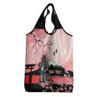 Personalised Japan Samurai Warrior Grocery Bag Japanese Cherry Blossom Polynesian Pattern - Polynesian Pride