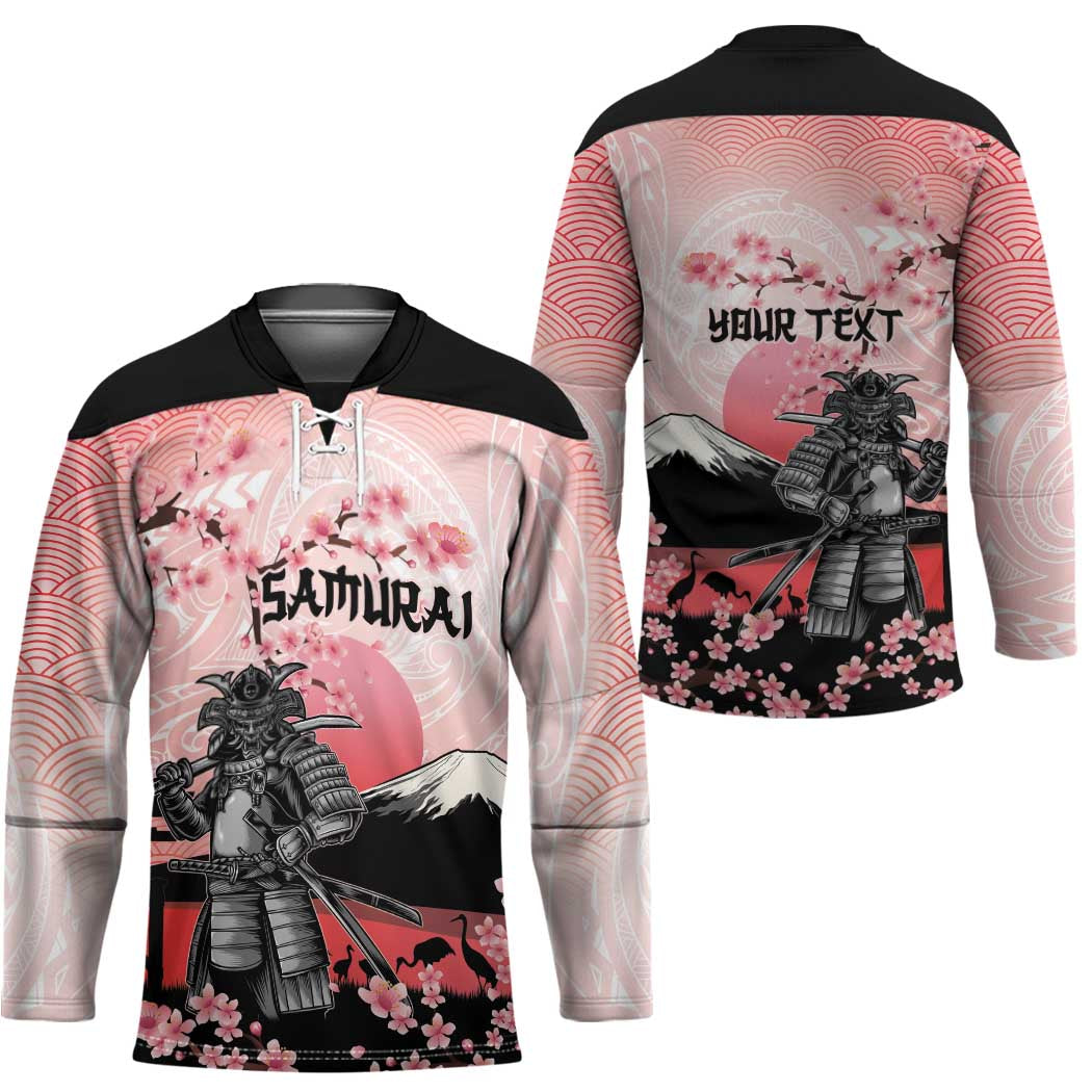 Personalised Japan Samurai Warrior Hockey Jersey Japanese Cherry Blossom Polynesian Pattern - Polynesian Pride