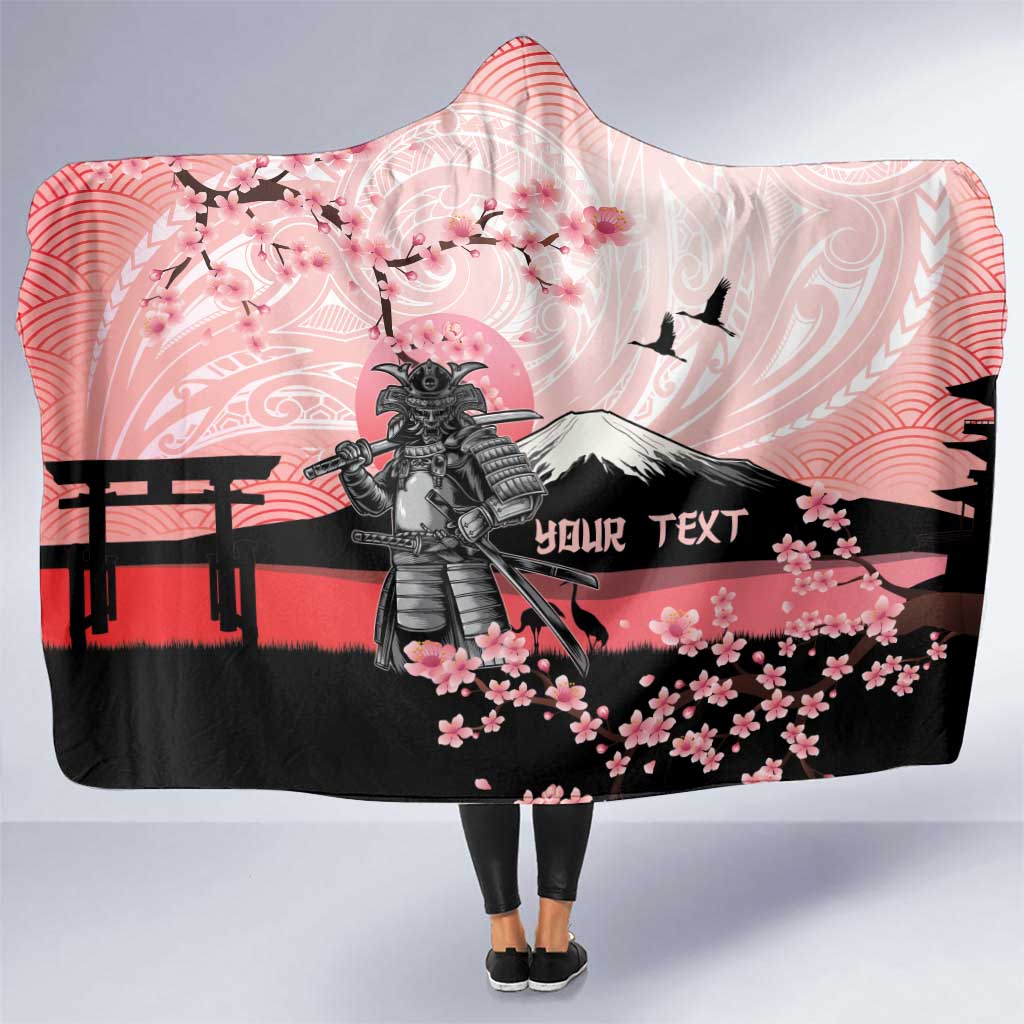 Personalised Japan Samurai Warrior Hooded Blanket Japanese Cherry Blossom Polynesian Pattern LT14 One Size Pink - Polynesian Pride