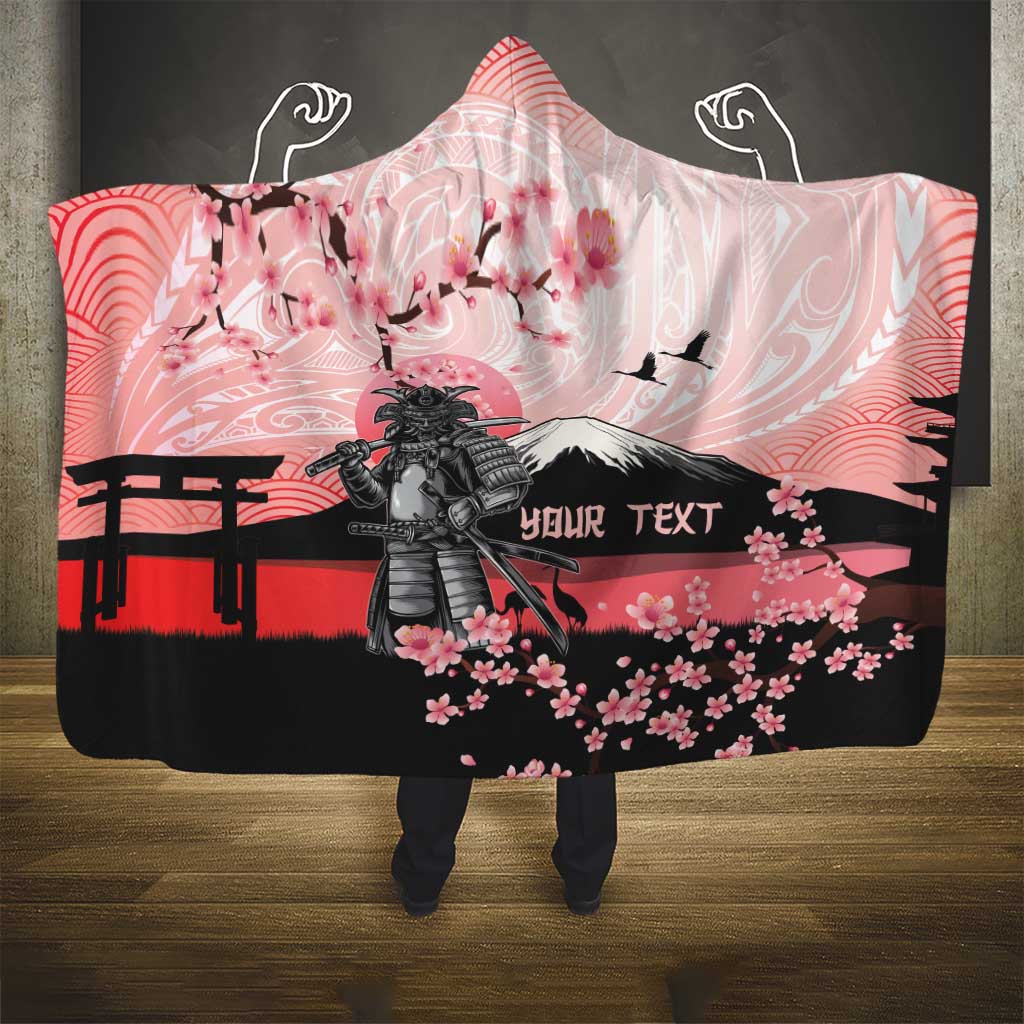 Personalised Japan Samurai Warrior Hooded Blanket Japanese Cherry Blossom Polynesian Pattern LT14 - Polynesian Pride