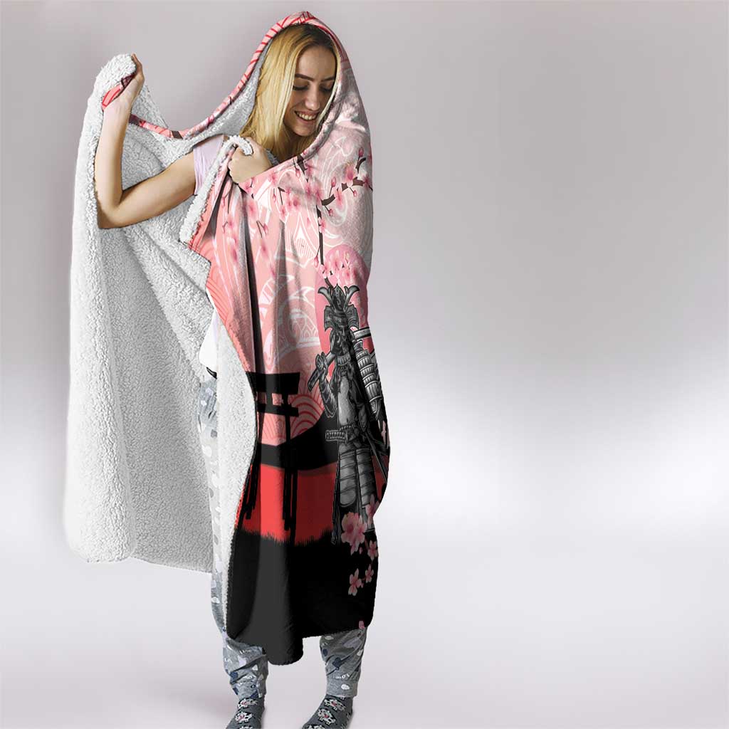 Personalised Japan Samurai Warrior Hooded Blanket Japanese Cherry Blossom Polynesian Pattern LT14 - Polynesian Pride