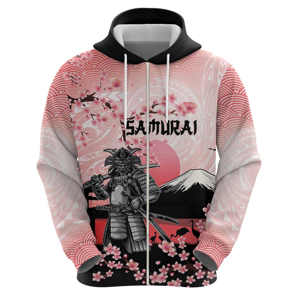 Personalised Japan Samurai Warrior Hoodie Japanese Cherry Blossom Polynesian Pattern - Polynesian Pride