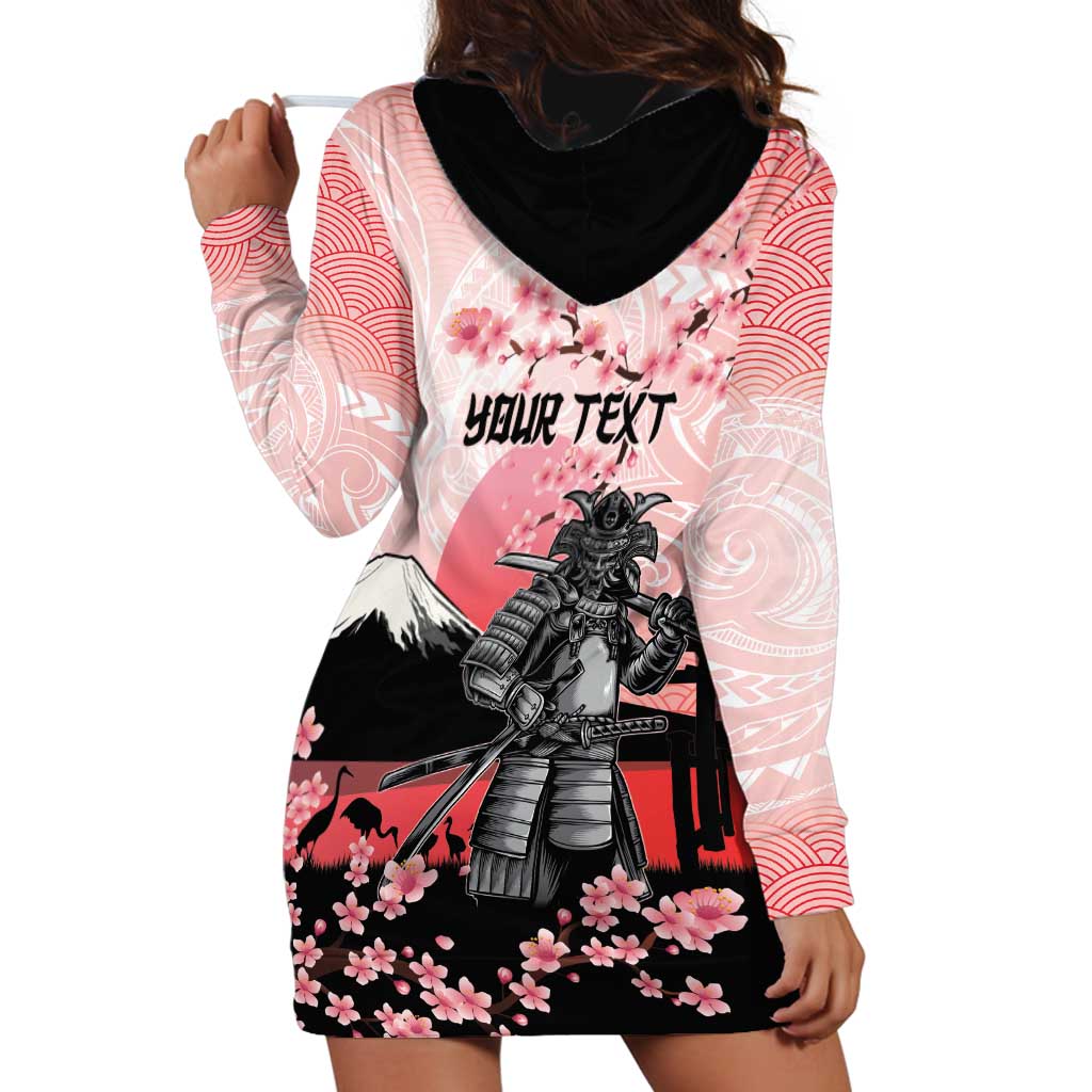 Personalised Japan Samurai Warrior Hoodie Dress Japanese Cherry Blossom Polynesian Pattern - Polynesian Pride