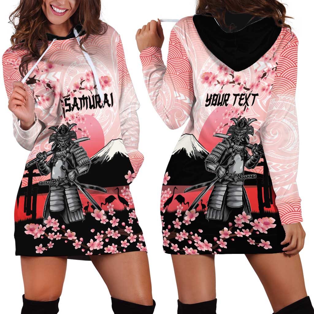Personalised Japan Samurai Warrior Hoodie Dress Japanese Cherry Blossom Polynesian Pattern - Polynesian Pride