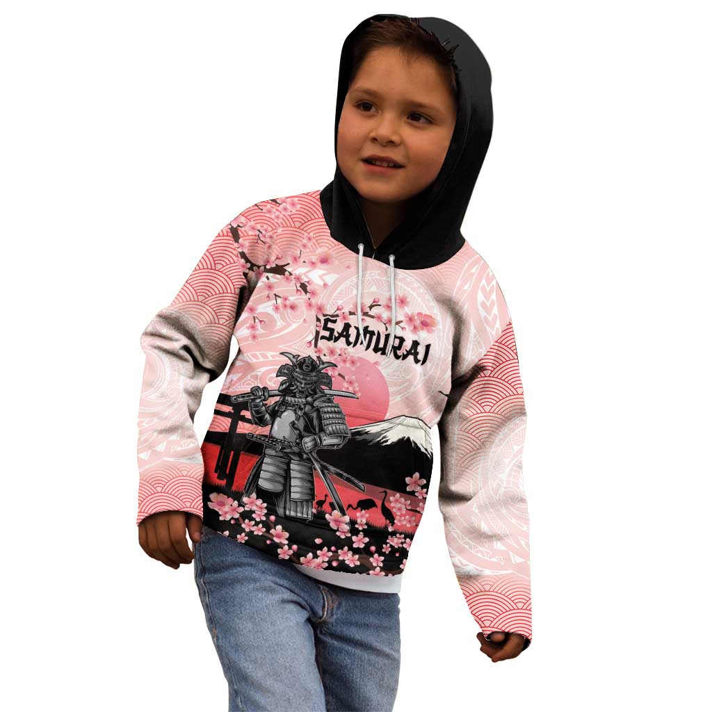 Personalised Japan Samurai Warrior Kid Hoodie Japanese Cherry Blossom Polynesian Pattern LT14 - Polynesian Pride