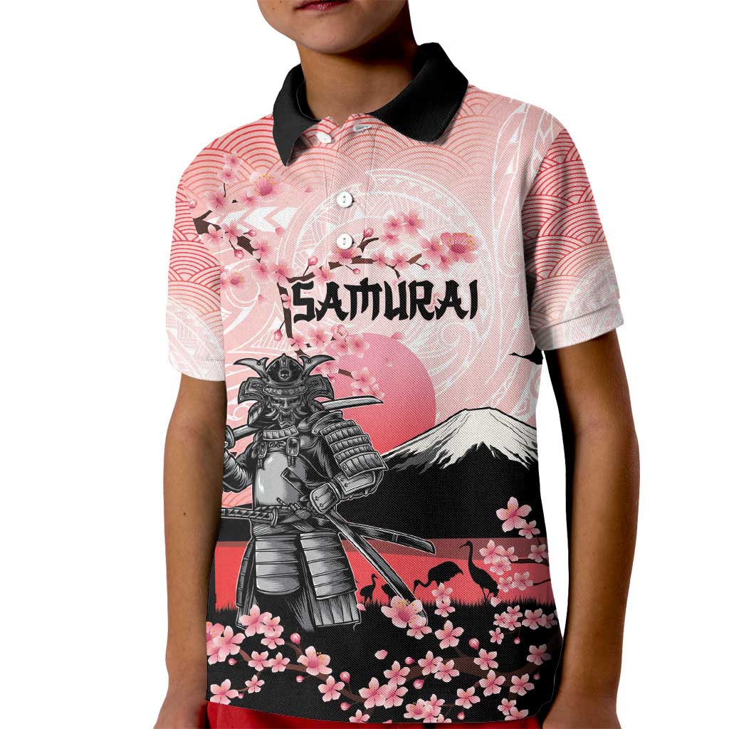 Personalised Japan Samurai Warrior Kid Polo Shirt Japanese Cherry Blossom Polynesian Pattern LT14 Kid Pink - Polynesian Pride