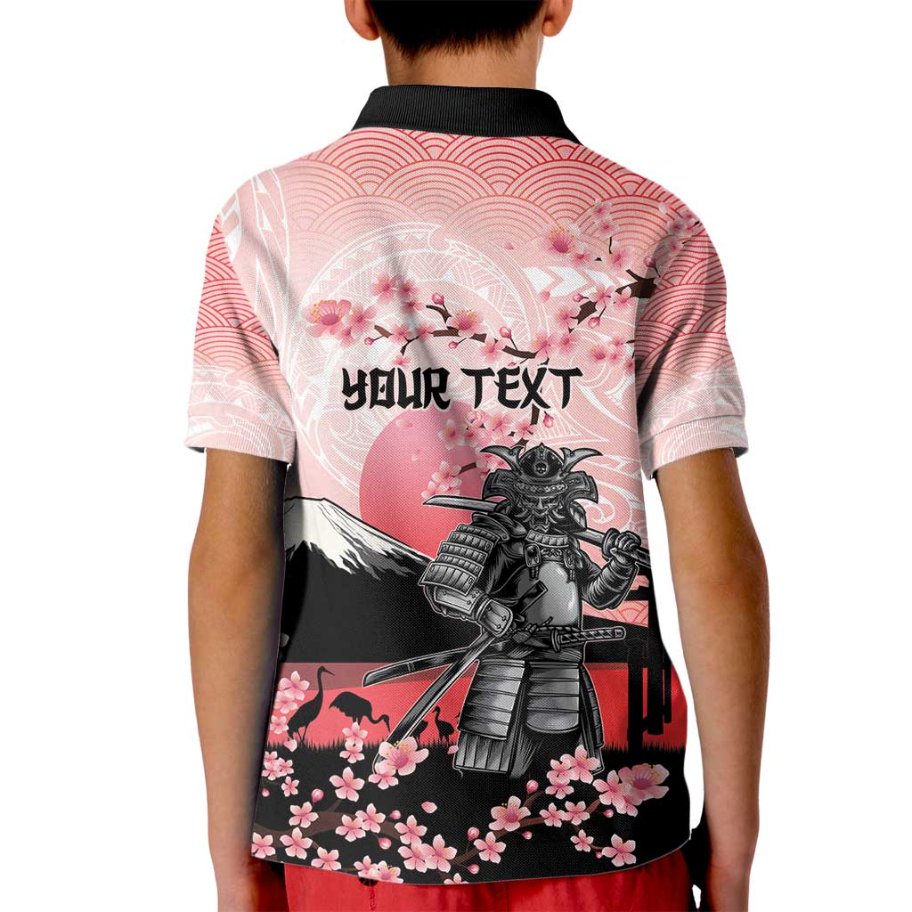 Personalised Japan Samurai Warrior Kid Polo Shirt Japanese Cherry Blossom Polynesian Pattern LT14 - Polynesian Pride