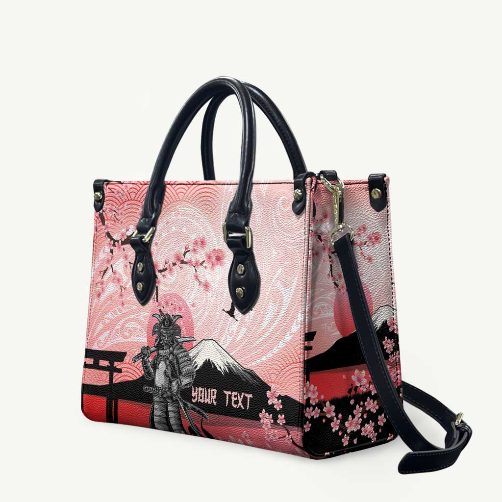Personalised Japan Samurai Warrior Leather Bag Japanese Cherry Blossom Polynesian Pattern - Polynesian Pride